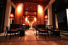 Restaurant Interior with decorative lighting.