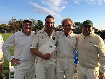 Tim Ford (second from left) with the three members of Philadelphia Cricket Club who were part of his historic 2014 hat-trick