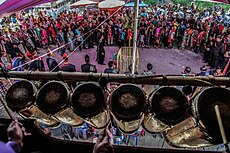 Bataknese Gondang percussion during a local ceremony in North Sumatra Upacara Tradisi Mangokal Holi.jpg