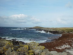 Looking across Wester Netlar to Sponger Point with the Inner Holm of Skaw beyond.