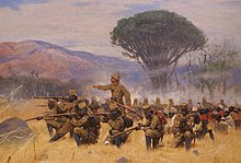 "Battle of Mahenge", Maji-Maji rebellion, painting by Friedrich Wilhelm Kuhnert, 1908 Wilhelm Kuhnert Schlacht bei Mahenge 2.jpg