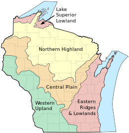 Wisconsin's five geographic regions Wisconsin geographic provinces.svg
