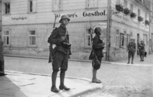 Czechoslovak Army soldiers on patrol in the Sudetenland in September 1938 Cs. vojaci v Krasne Lipe.gif