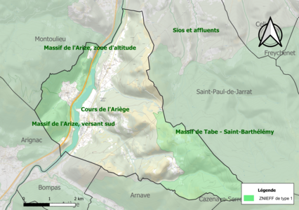 Carte des ZNIEFF de type 1 sur la commune.