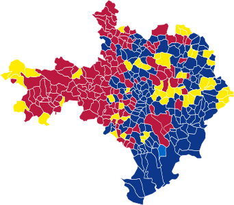 Nuance politique des candidats arrivés en tête dans chaque commune au 1er tour.