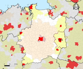 Localisation de l'aire d'attraction de Vitré dans le département d'Ille-et-Vilaine.