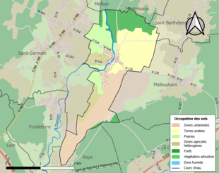 Carte en couleurs présentant l'occupation des sols.