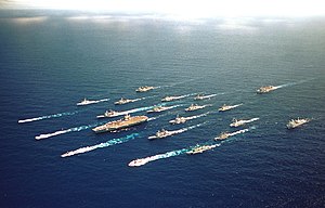 The USS Abraham Lincoln carrier battle group during the 2000 RIMPAC exercise Abraham-Lincoln-battlegroup.jpg