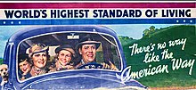 The American way affirming upward mobility for the deserving is, according to academics such as Kimmel and Hochschild, a promise that many Americans feel has been denied them due to forces described within a shared "deep story" commonly held among Trump supporters. American way of life 1937 Bourke-White photo (colorized, cropped).jpg