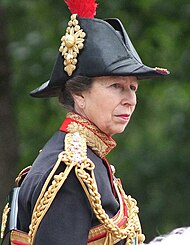 The Princess Royal is one of the few women in the royal family who regularly wears a military uniform. Anne of Great Britain (1950) June 2013.jpg