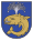 Герб с изображением морского существа с острыми зубами, одним выступающим нижним зубом и дыхало, извергающим воду.