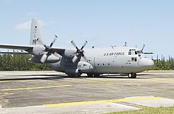 A C-130E from the 198th Airlift Squadron based at Muñiz Air National Guard Base.
