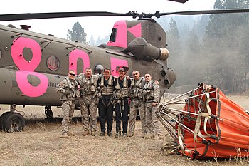 California Army National Guard aviators from 1st Battalion, 126th Aviation Regiment out of Stockton, Calif California Guard Chinooks drop water on Northern California wildfires 150819-Z-WM549-149.jpg