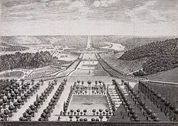 Estampe d'Israël Silvestre représentant la Grande Perspective de Meudon, vers 1685. Vue depuis le haut de l'Orangerie.