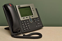 An IP desktop telephone attached to a computer network CiscoIPPhone7941Series.jpg