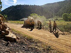 Crews clearing brush on June 21, 2020