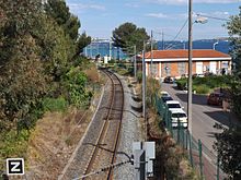 Vue de l'extrémité de la ligne à Cannes-la-Bocca.