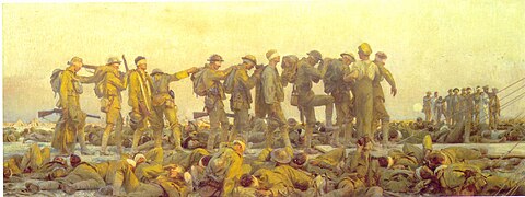 Blessés britanniques aveuglés par les gaz, évacués vers l'arrière en 1918.