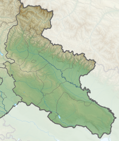 Mapa konturowa Kachetii, na dole po prawej znajduje się punkt z opisem „Park Narodowy Waszlowani”