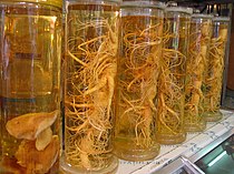 Ginseng roots in a market in Seoul, 2003