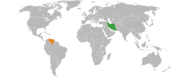 Mappa che indica l'ubicazione di Iran e Venezuela