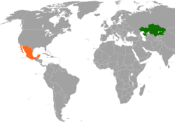 KazakhstanとMexicoの位置を示した地図