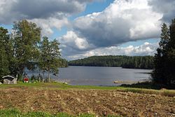 Vesijakoa Vesijaon kylästä nähtynä. Lihasaari on vasemmalla.