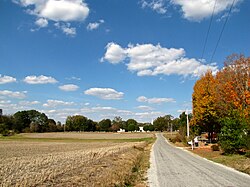 Buildings and fields in Liberty Grove