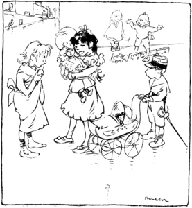 « — T’as rien eu ?… — Si, un petit frère », illustration pour l'album Poulbot - Les Maîtres humoristes (1908).