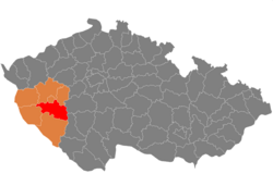 Окръг Пилзен-юг на картата на Пилзенския край и Чехия