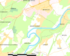 Mapa obce Avanne-Aveney