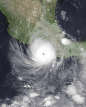 Hurricane Otis at peak intensity off the coast of Guerrero in October 2023 Otis 2023-10-25 0431Z.png