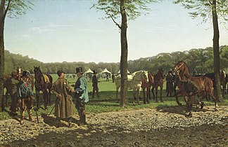 Cornelis Schermer, paardenmarkt op de Maliebaan Den Haag, 1858