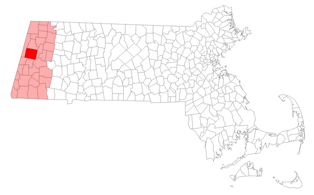 Location (dark red) in Berkshire County (light red) in Massachusetts (white)