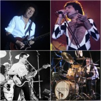 A composite image showing the four members of the band Queen.