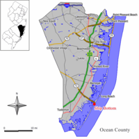 Карта дна корабля в округе Оушен. Врезка: расположение округа Оушен, выделенного в штате Нью-Джерси.