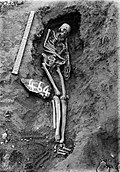 Skeleton found in situ at Jebel Moya. Wellcome Collection.