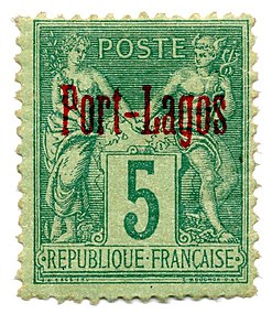 Французская почта в Османской империи, Лагос (1893): 5 сантимов (Sc #1)