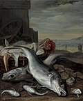 Fische mit Landschaft im Hintergrund 1687