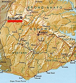 Poziția localității Sunyani