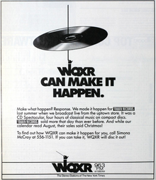 With the advent of radio broadcasting and record shop, live classical music performances have been compiled into compilation CDs (WQXR for Tower Records, 1986). WQXR CD promotion ad (1986).png