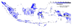 2019 Indonesian legislative election results by municipality - Demokrat.svg