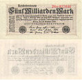 5 Milliarden Mark (20. Oktober 1923)