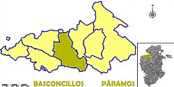 Municipal location of Basconcillos de Tozo in the Páramos comarca