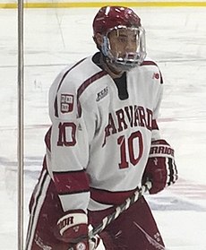 photo of Brayden Jaw playing hockey at Harvard