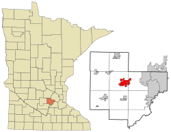 沃科尼亞在卡弗縣及明尼蘇達州的位置（以紅色標示）