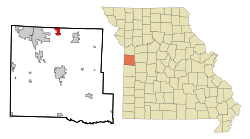 萊克溫納貝戈在卡斯縣及密蘇里州的位置（以紅色標示）