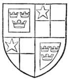 Fig. 773.—Arms of Robert de Vere, Duke of Ireland and Earl of Oxford: Quarterly, 1 and 4 (of augmentation), azure, three crowns or, within a bordure argent; 2 and 3, quarterly gules and or, in the first quarter a mullet argent.