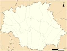 Mapa konturowa Gers, u góry nieco na prawo znajduje się punkt z opisem „Castelnau-d’Arbieu”