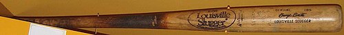 The baseball bat used by third baseman George Brett in the "Pine Tar Incident" on July 24, 1983 versus the New York Yankees George brett pine tar bat rotated.JPG